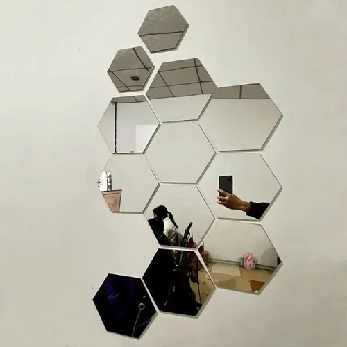 12pcs hexagon mirror wall - 3d,