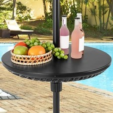 Patio Umbrella Table Tray Outdoor Round Adjustable Umbrella Table-Black