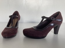 Clarks Artisan Aubergine Nubuck & Patent Heeled Mary Jane Shoes Size 4.5