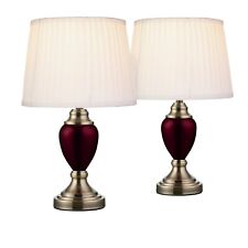Table Lamps Pair of Malham Small Touch Control Red with Ivory Pleated Shades