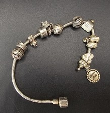 Pandora And Chamilia Mixed Charm Bracelet Sterling Silver Love Family Buddha