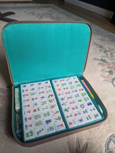 Vintage mahjong set leather - set,