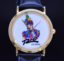 Vtg RIO CASINO RESORT Las Vegas Watch 90's Gold Tone Leather NEW BAND & BATTERY