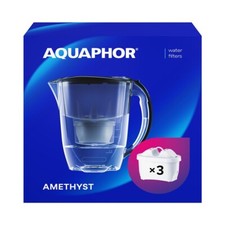 Water Filter Jug AQUAPHOR Amethyst Fridge door fit, 3x Maxfor+ Cartridges Black