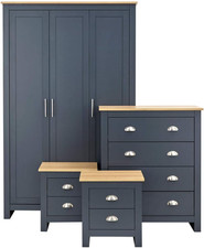 Slate Blue 4-Piece Bedroom Furniture Set: Cabinet, Chest, Wardrobe
