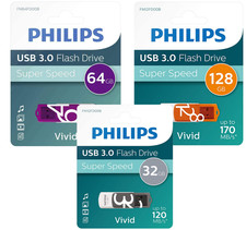 Philips 32/64/128GB Vivid 3 High Speed USB 3 Flash Drive Memory Stick Pen Drive