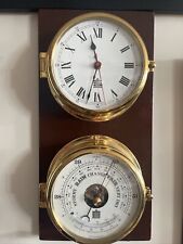 Sewills Clock And Barometer, Brass Cased, Mounted, Vintage
