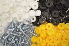 128 CAR NUMBER PLATE FITTING FIXING KIT 64 SCREWS & 64 CAPS BLACK WHITE & YELLOW