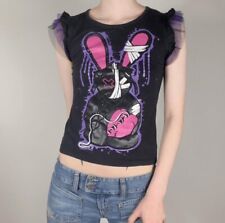 Luv Bunny Vintage Top S 8 Emo Purple Pink Vest Corset Lace Up Mesh Trim Tattoo