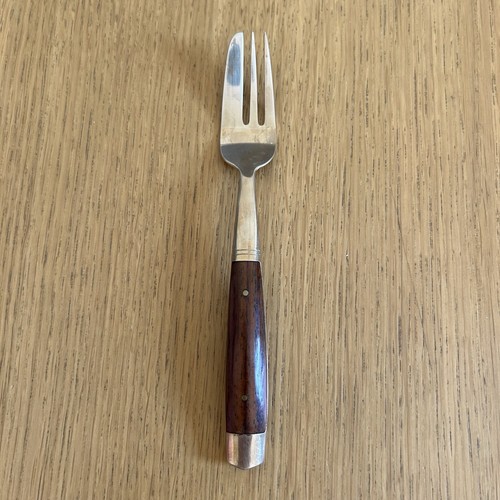 Brass cake fork with teak - brass,