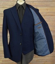 Mens Fellini 3 piece suit blue 38S W32 L30 blazer trousers waistcoat slim