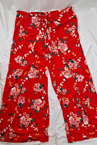 Vibrant red floral wide leg - floral,
