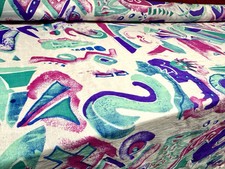 Vintage Shellsuit Fabric, Per Metre - 80s Retro Print - White Pink & Aqua