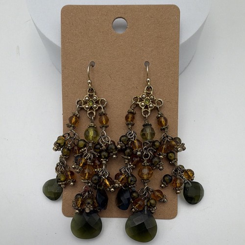 Green amber glass teardrop - green, &