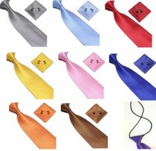 Kid Children Woven Solid Tie Cufflinks + Handkerchief pocket square Set Wedding