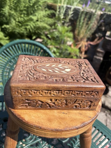 Vintage handcarved wooden box - vintage,
