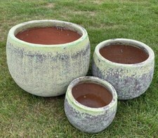 Clay Planters Plant Flower Garden Patio Pots Tub Container Light Green  Set of 3