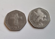 2 x Isle Of Man 50p Coins 2001 Christianity And 2023 Peregrine Falcon