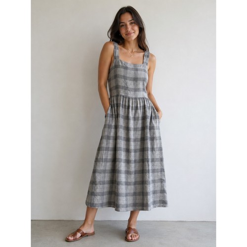 Grizas 100 linen plaid - grizas, midi