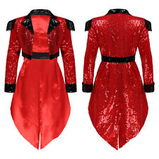 UK Women Sequin Ringmaster Tuxedo Tailcoat Jacket Halloween Circus Fancy Costume