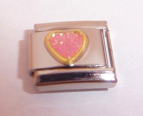 Pink glitter heart 9mm italian - pink,