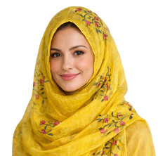 Embroidered Silk Scarf Yellow