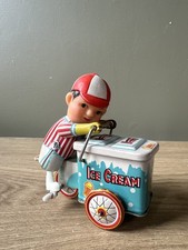 Vintage 1960s Mechanical Wind Up Toy-Tin Ice Cream Seller on Tricycle