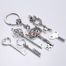 Large Skeleton Key Antique Bronze Finish Vintage Retro Style Keyring Key Charms