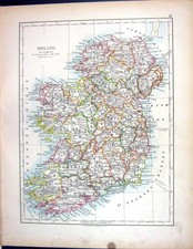 Old Print 1897 Johnston Map Ireland Physical British Isles Ireland Orkney 19th
