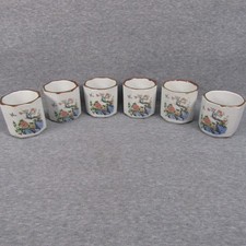 X6 Korean Tea / Sake Cups Octagonal Porcelain Pink Rose Bird 1980's
