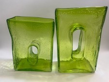 2 Hand Blown Green Glass with