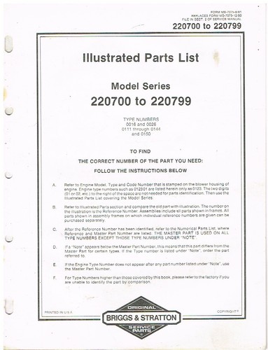 Briggs stratton cyl 220700 - &, 1-cyl