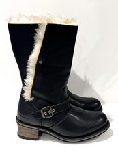 NEW WOMENS CATERPILLAR BLACK LEATHER FUR LINED MID CALF BOOTS. SIZE UK 7