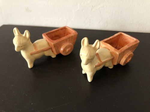 Pair vintage pottery donkey - pair,