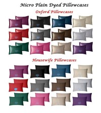 100% Polyester Plain Dyed Oxford & Housewife Pillowcases Pair - Satin Silk Feel