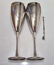 Greggio Solid Silver Wine Goblet Flutes Swizzle Stick Full Hallmark AG
