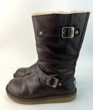 UGG Kensington Womens Brown Leather Buckle Shearling Lined Boot Size UK 5.5