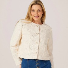 Helene Berman Soft Teddy Sequin Jacket Size 12 NEW with Pearl Button Cream Knit