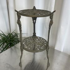 Antique Brass Plant Stand Saucepan Shelf 18” Ornate Cherubs Italian Style c1960s