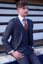 Men's Navy Blue Check Three