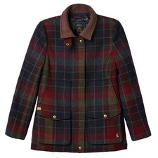 Joules Navy Burgundy Green Field Padded Tweed Jacket Coat Size 8