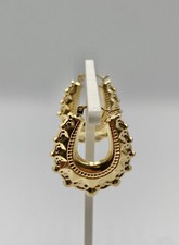 9CT YELLOW GOLD HALLMARKED VICTORIAN MEDIUM CHUNKY OVAL CREOLE HOOP EARRINGS