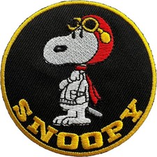 Air Force Pilot Snoopy Patch Iron Sew On T Shirt Clothes Black Embroidered Badge
