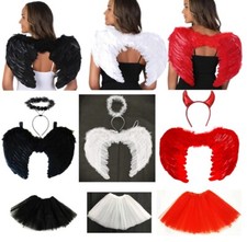 Angel Devil Fairy Feather Wings Halo Fancy Dress Costume Outfit Halloween Lot