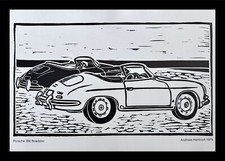 Porsche 356 Roadster Woodcut Print Andreas Hentrich 30 Years Jahre