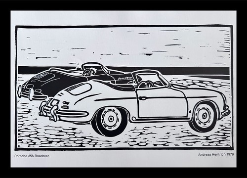 Porsche 356 roadster woodcut - roadster,