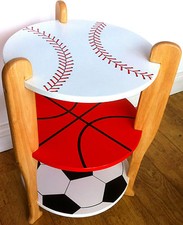 American Sports Themed Solid Oak Wooden Bedside Table 3 Tier Football Play Fun 