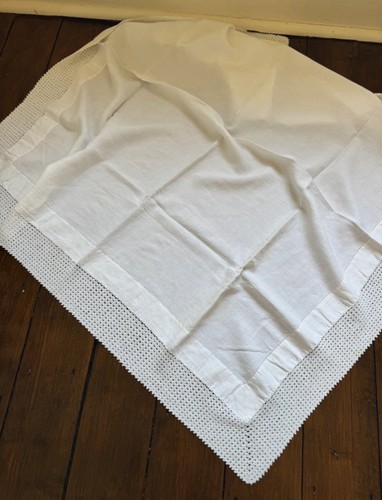 Vintage white linen tablecloth - vintage,