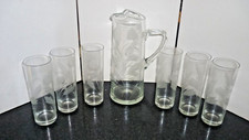 Retro Floral Etched Glass 7 piece Lemonade set