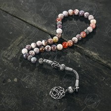 1000 Ct Silver Turkish Kazaz Botswana Agate Islamic 33 Prayer Beads Tasbeeh